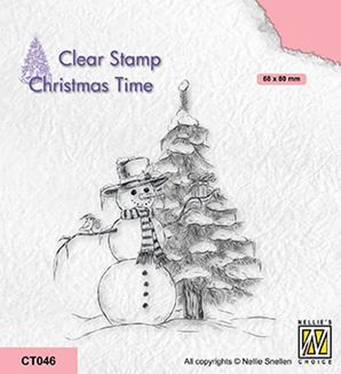 CT046 Nellie Snellen Christmas time clear stamp - Snowman - stempel sneeuwman met kerstboom - sneeuwpop - winter